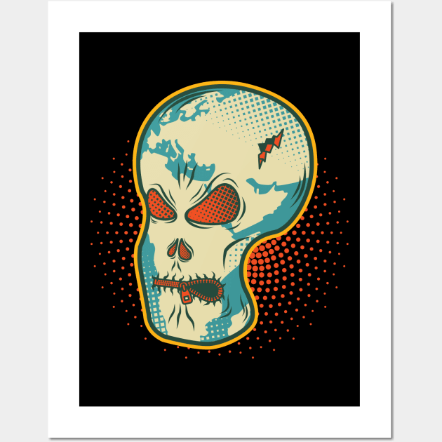 Speak Up! Earth Skull - Retro Colors Wall Art by dkdesigns27